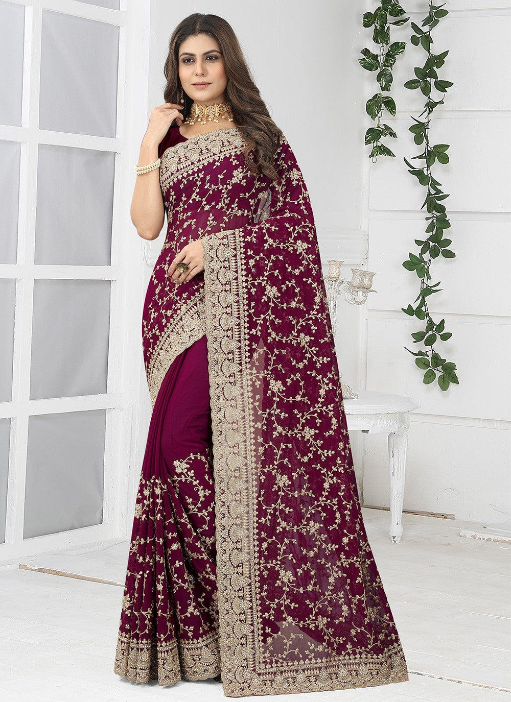 Classic Embroidered Georgette Saree - S2787