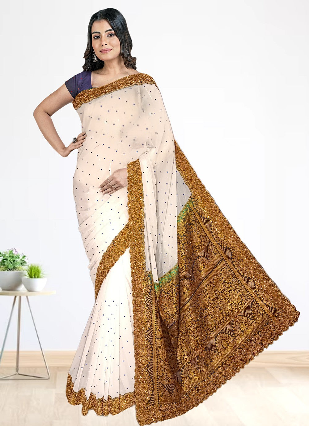 Contemporary Embroidered Kanjivaram Silk Saree - S4602