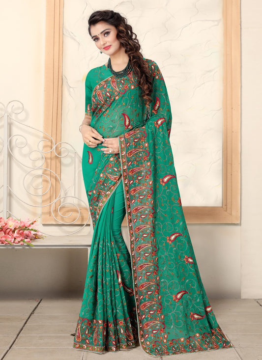 Classic Embroidered Georgette Saree - S0619