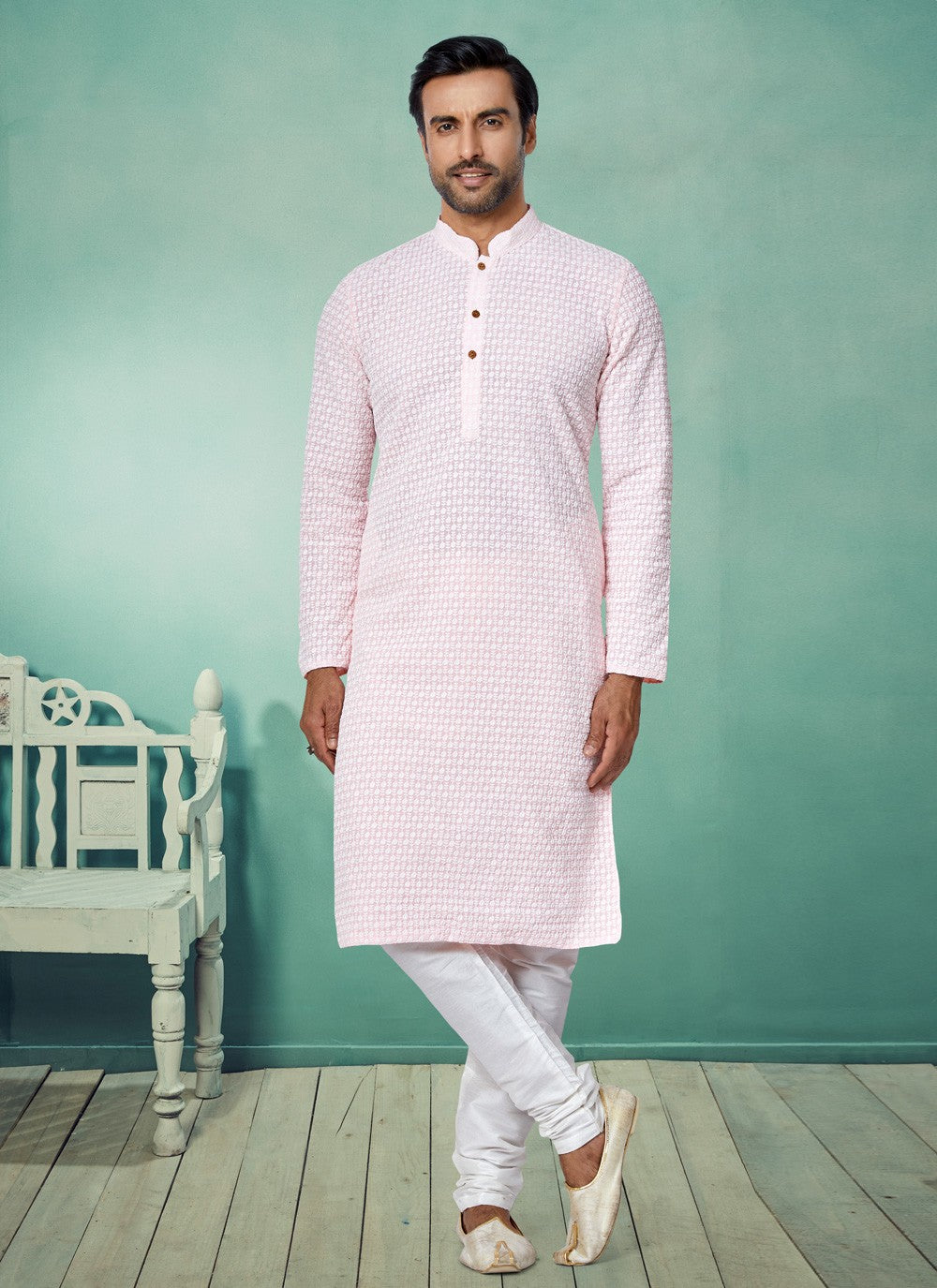 Embroidered Georgette Pink Kurta Pyjama - M4985