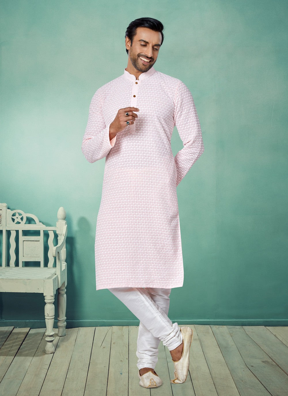 Embroidered Georgette Pink Kurta Pyjama - M4985