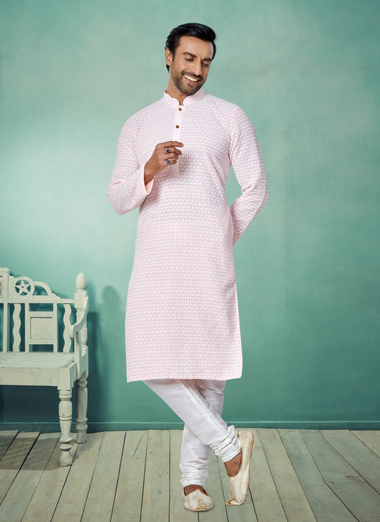 Embroidered Georgette Pink Kurta Pyjama - M4985