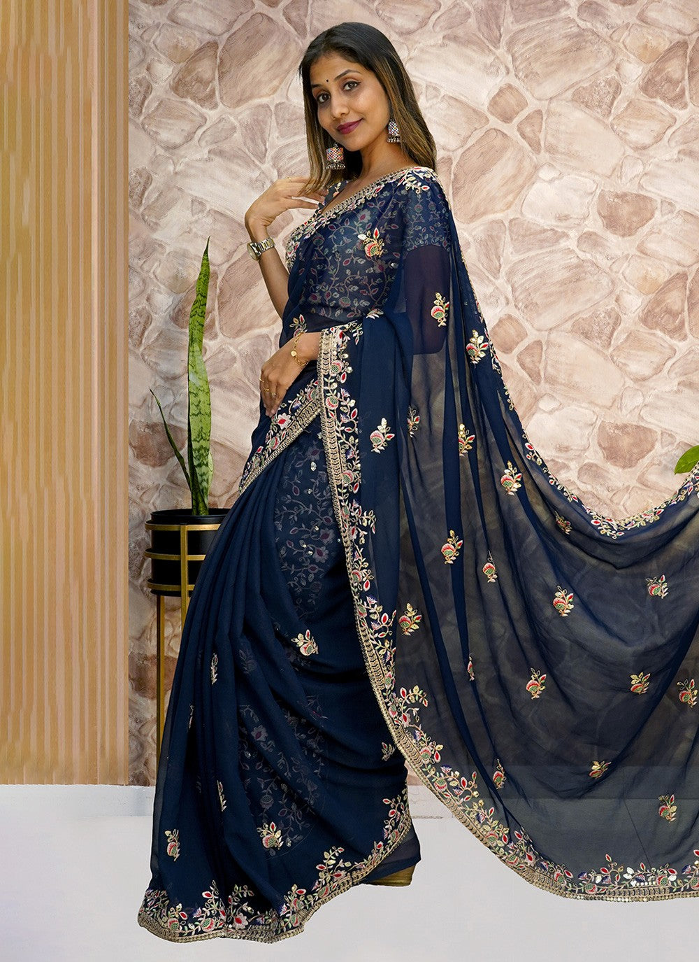 Classic Embroidered Georgette Saree - S3275