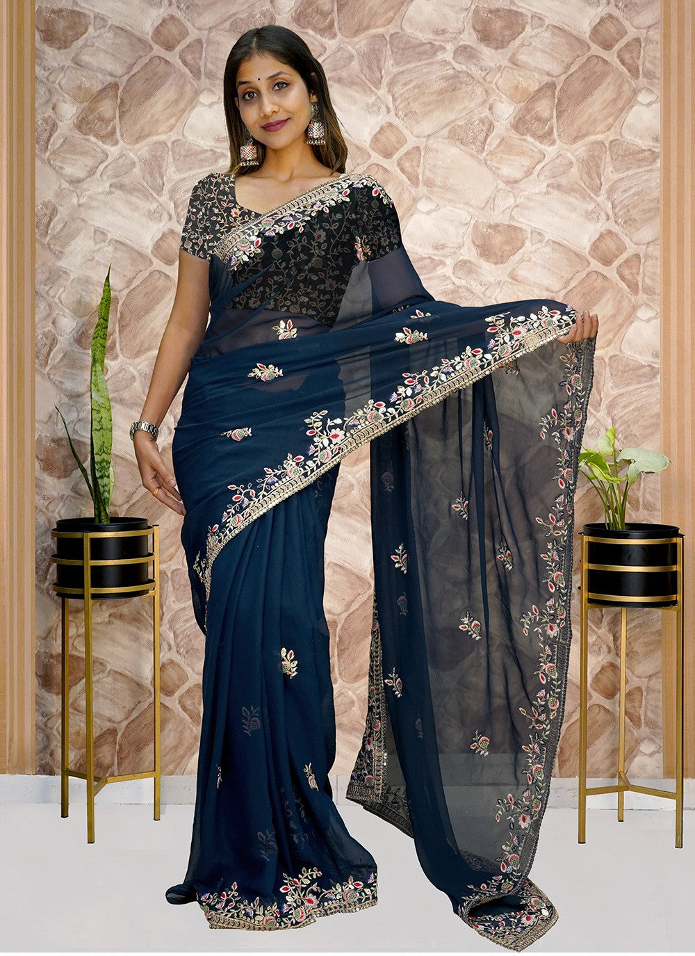 Classic Embroidered Georgette Saree - S3275