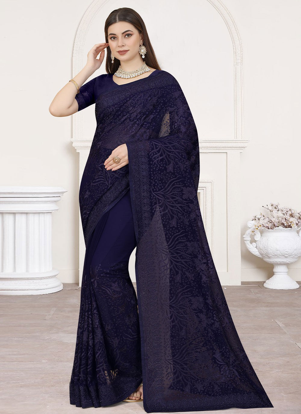 Classic Embroidered Georgette Saree - S2499