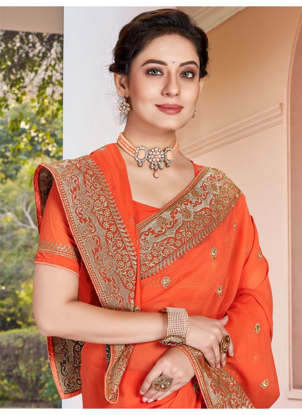 Classic Embroidered Georgette Saree - S1855