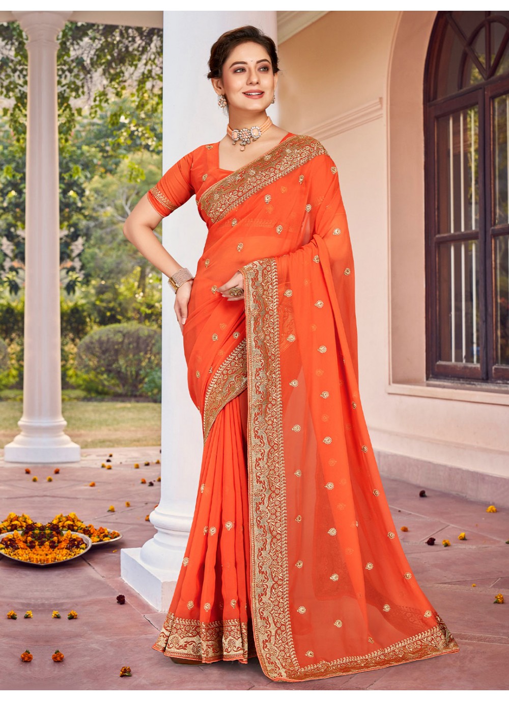 Classic Embroidered Georgette Saree - S1855