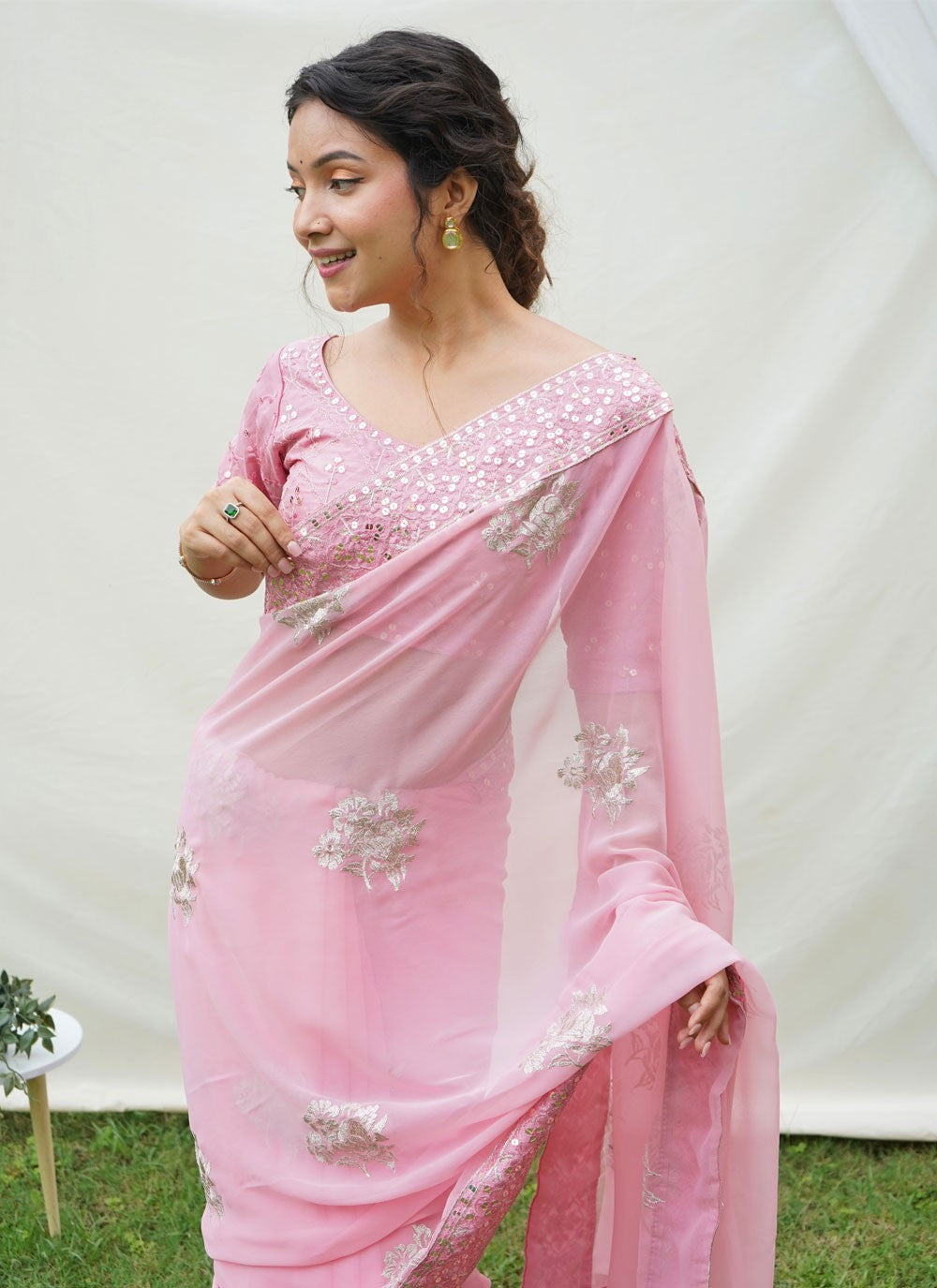 Classic Border Work Georgette Saree - S4186