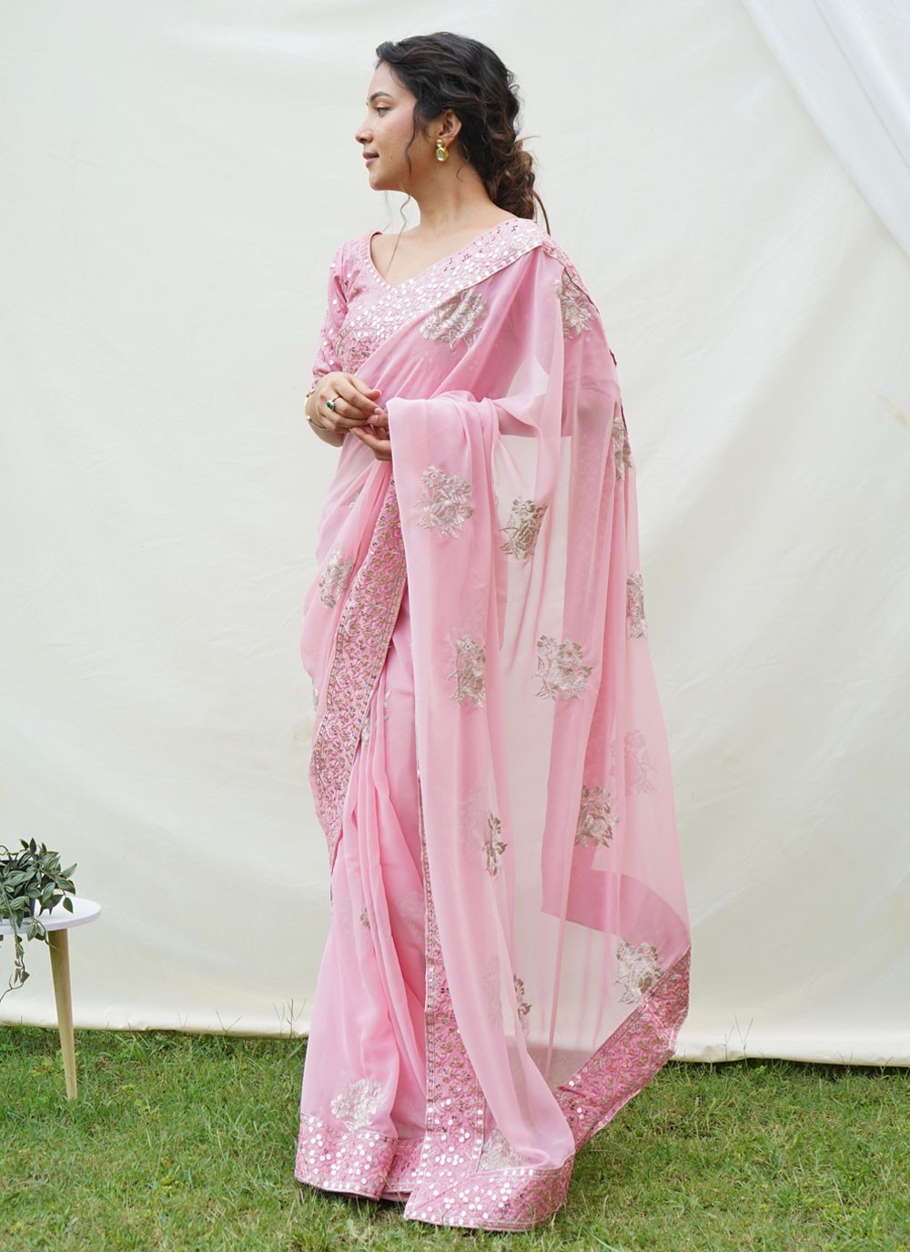 Classic Border Work Georgette Saree - S4186