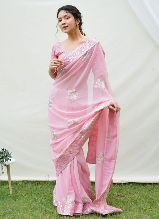 Classic Border Work Georgette Saree - S4186