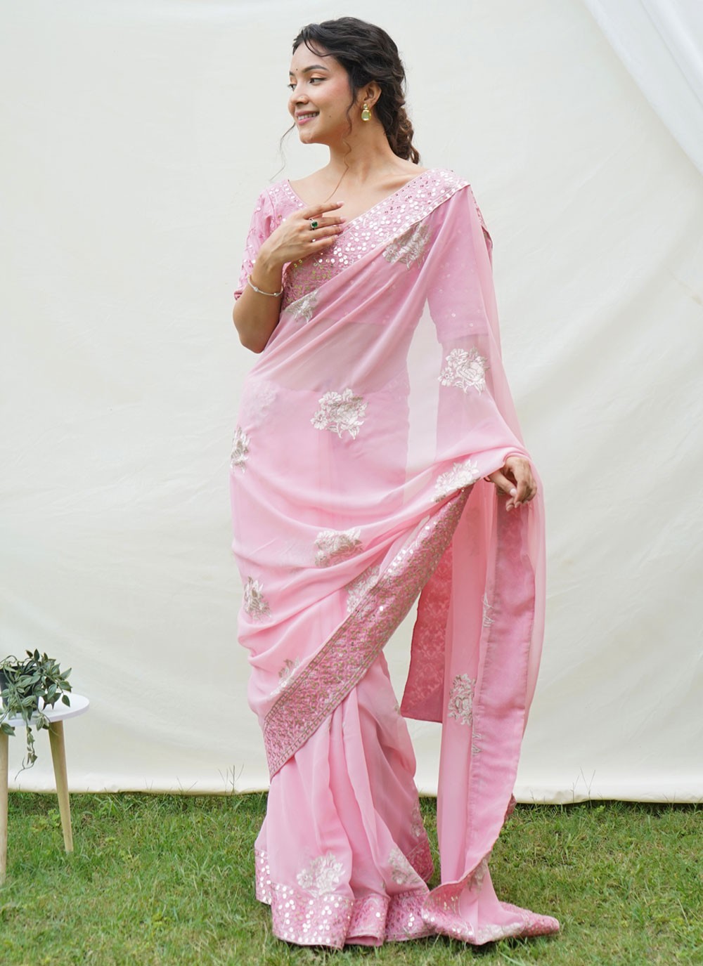 Classic Border Work Georgette Saree - S4186