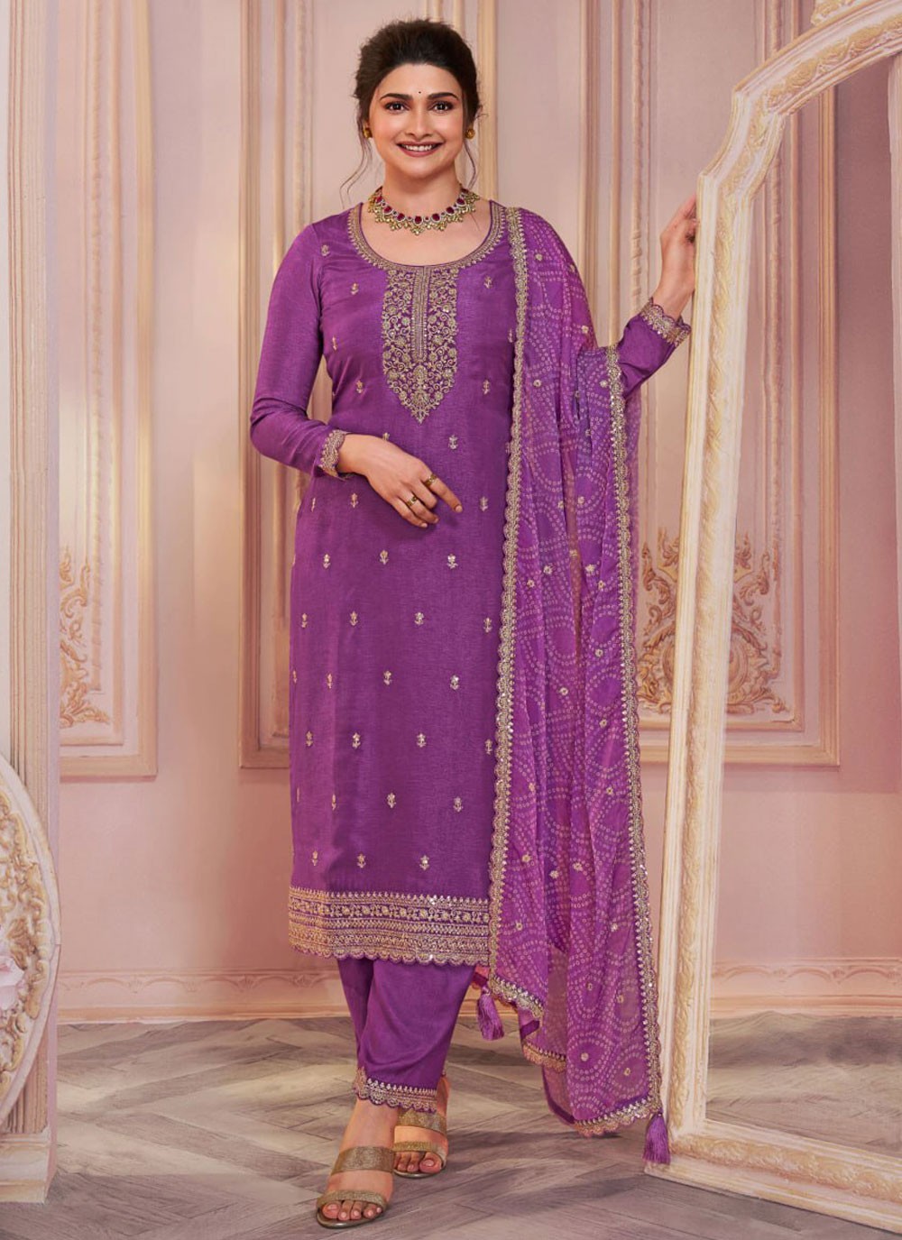 Embroidered Georgette Pant Style Suit - T4458