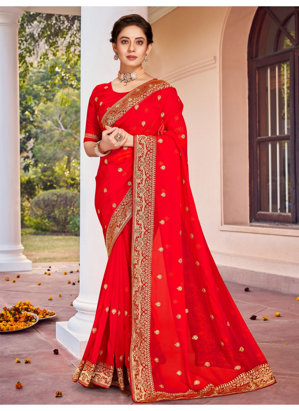 Classic Embroidered Georgette Saree - S1855