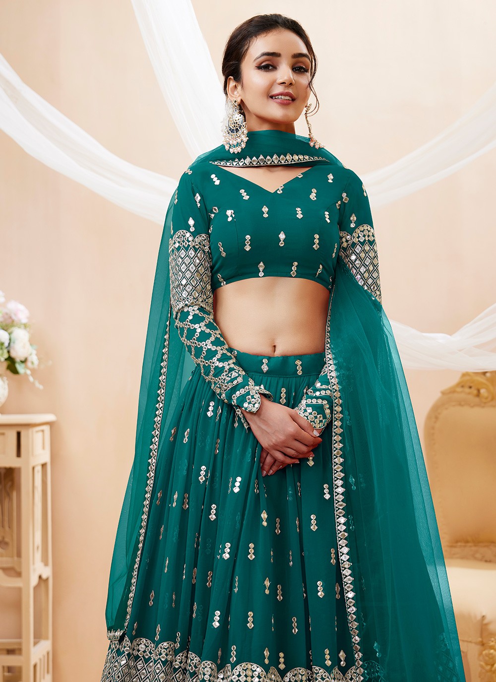 Embroidered Georgette A - Line Lehenga - L1031