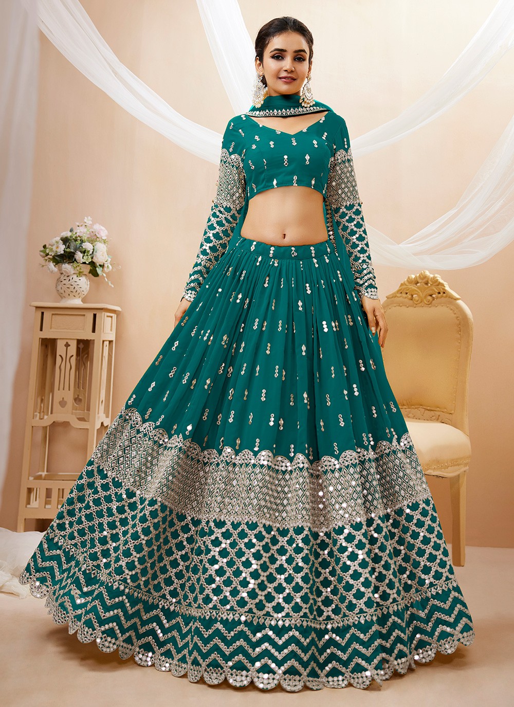 Embroidered Georgette A - Line Lehenga - L1031