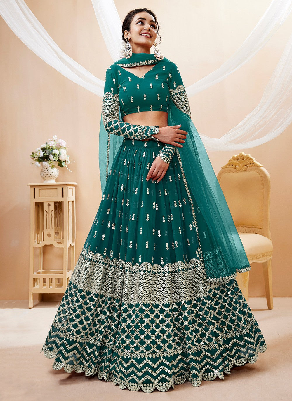 Embroidered Georgette A - Line Lehenga - L1031