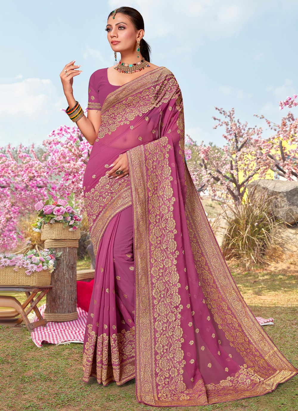 Classic Embroidered Georgette Saree - S3834