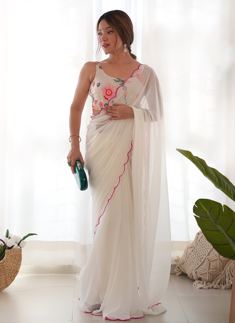 Classic Embroidered Georgette Saree - S8854