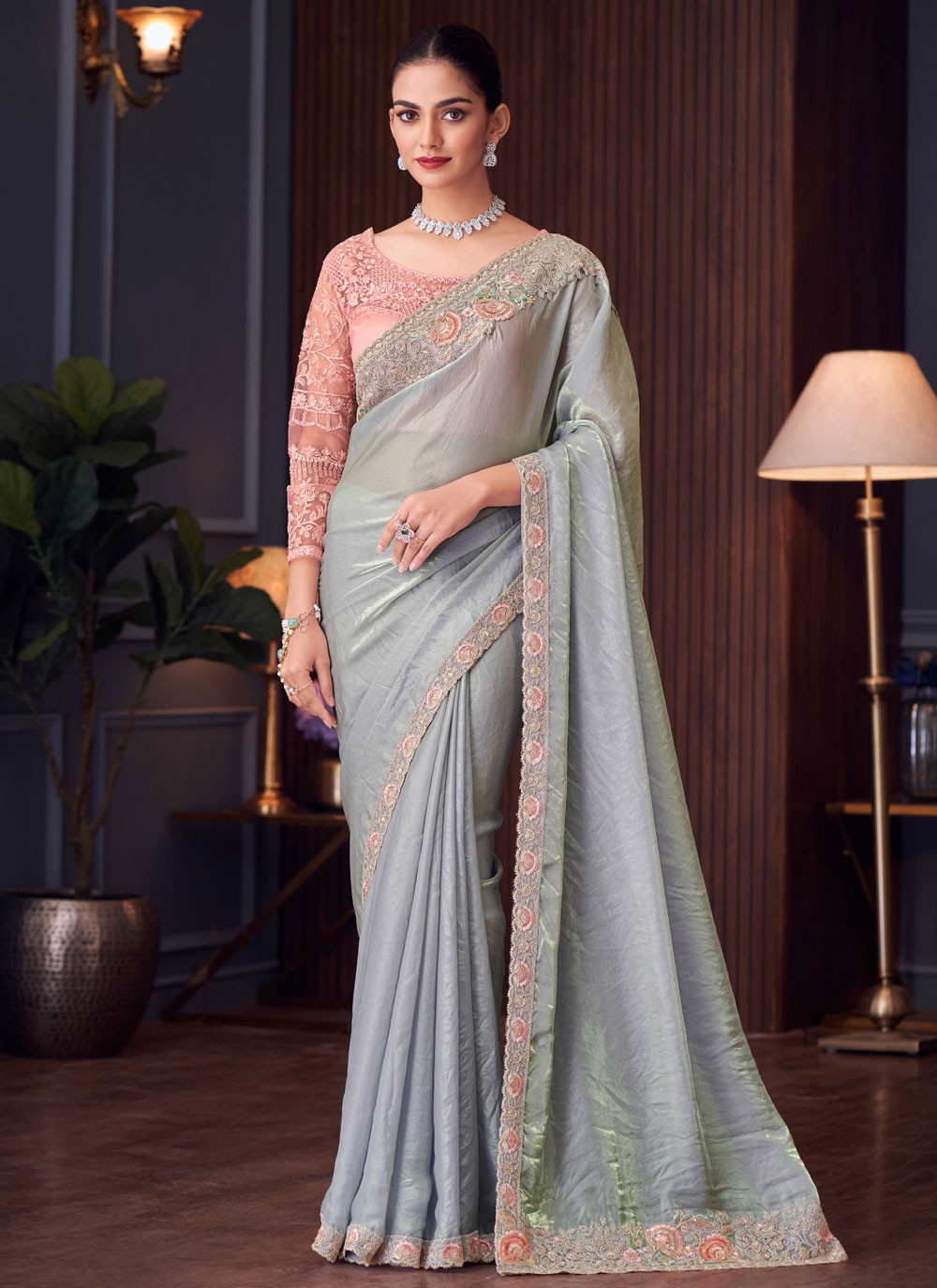 Classic Embroidered Satin Silk Saree - S8745