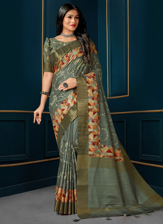 Classic Digital Print Silk Saree - S4691