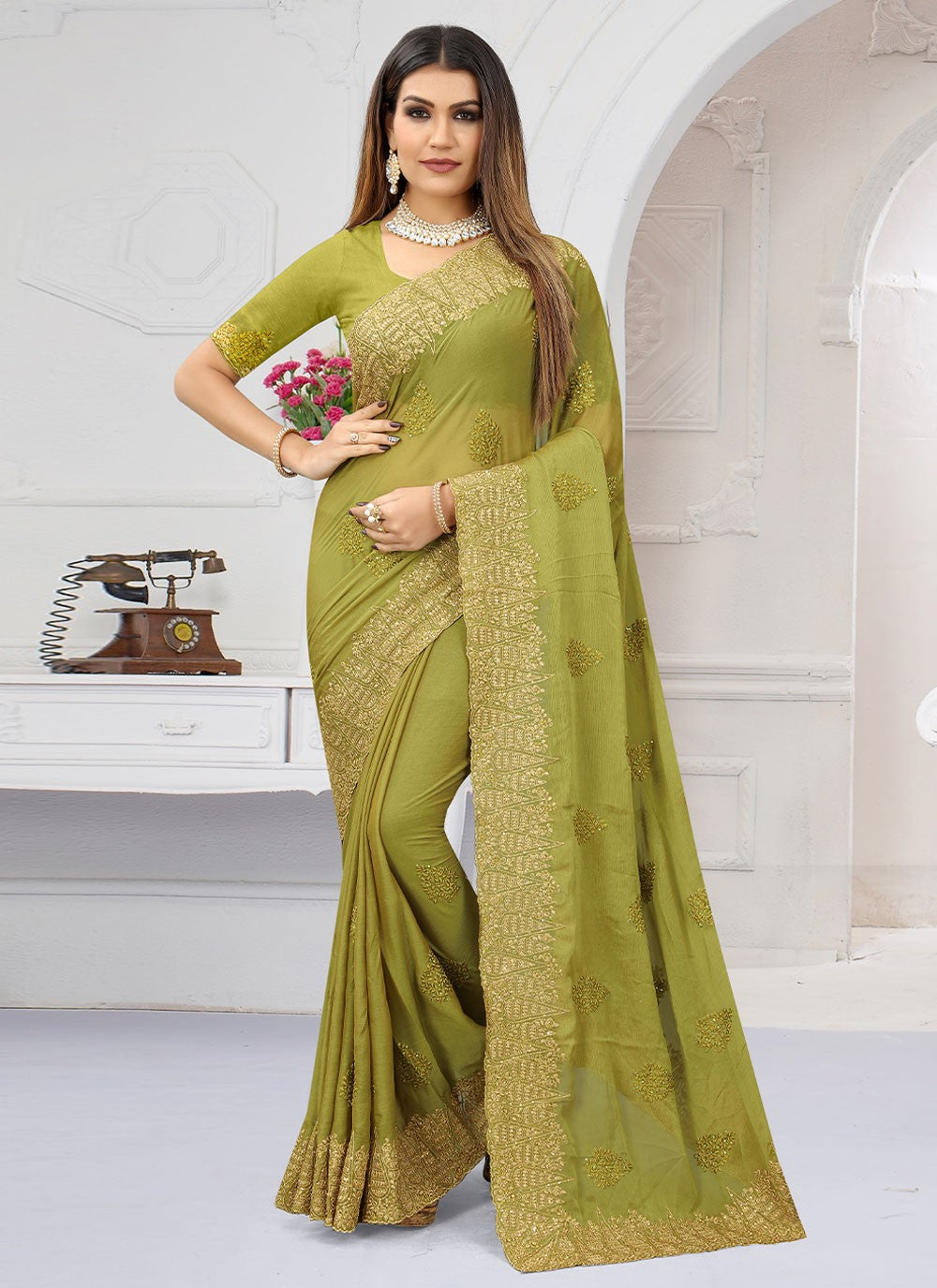 Classic Embroidered Chiffon Saree - S1643