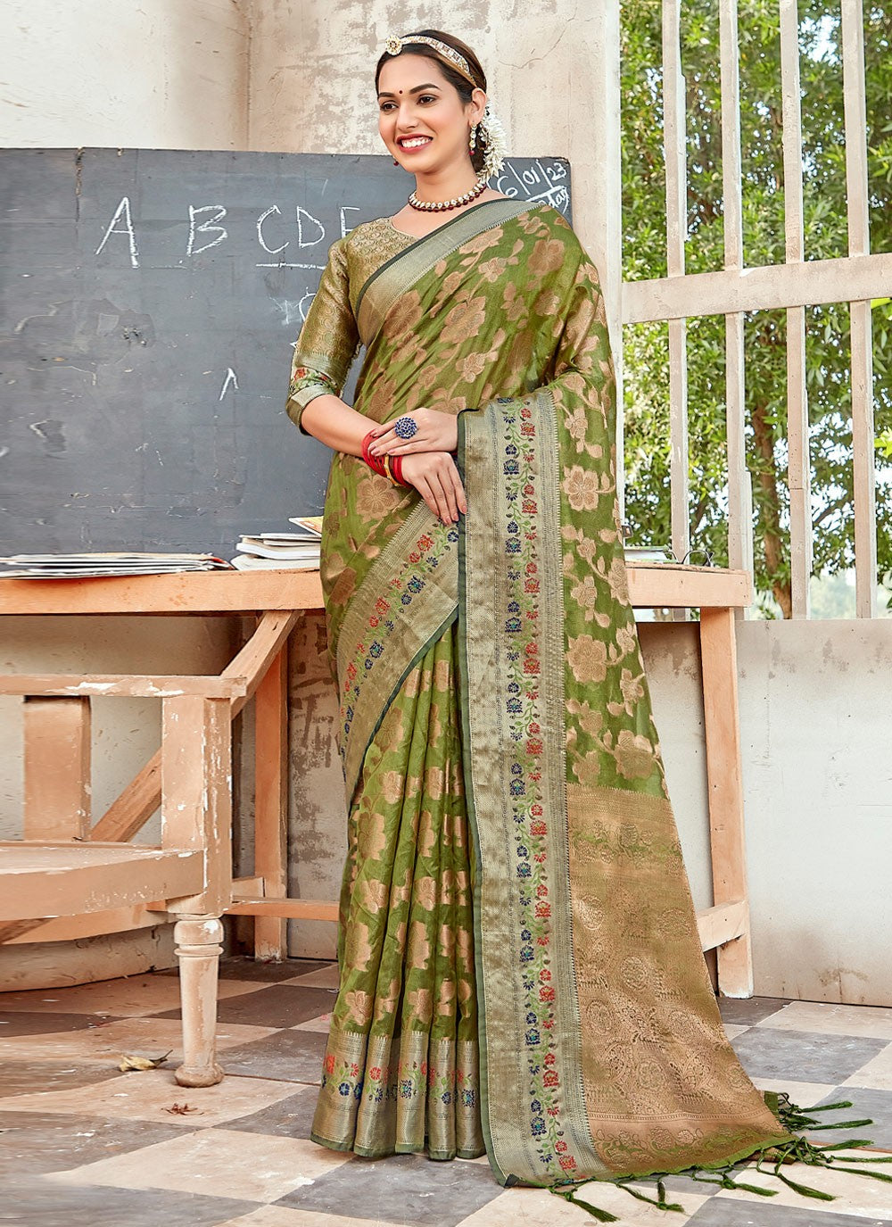 Traditional Embroidered Organza Saree - S2692