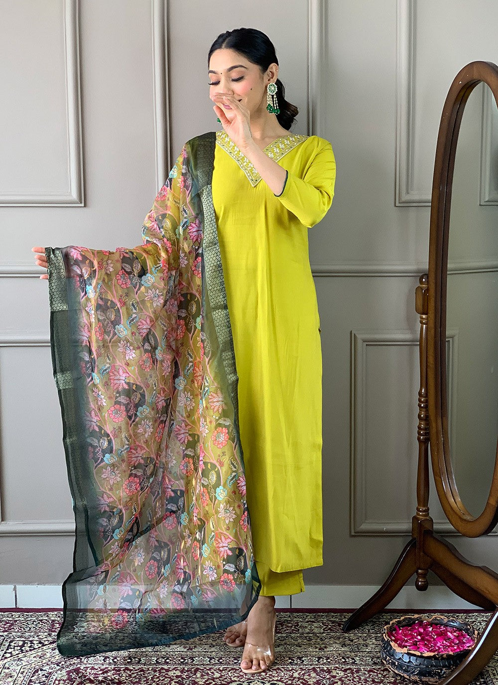 Chanderi , Viscose Pant Style Suit - T3187