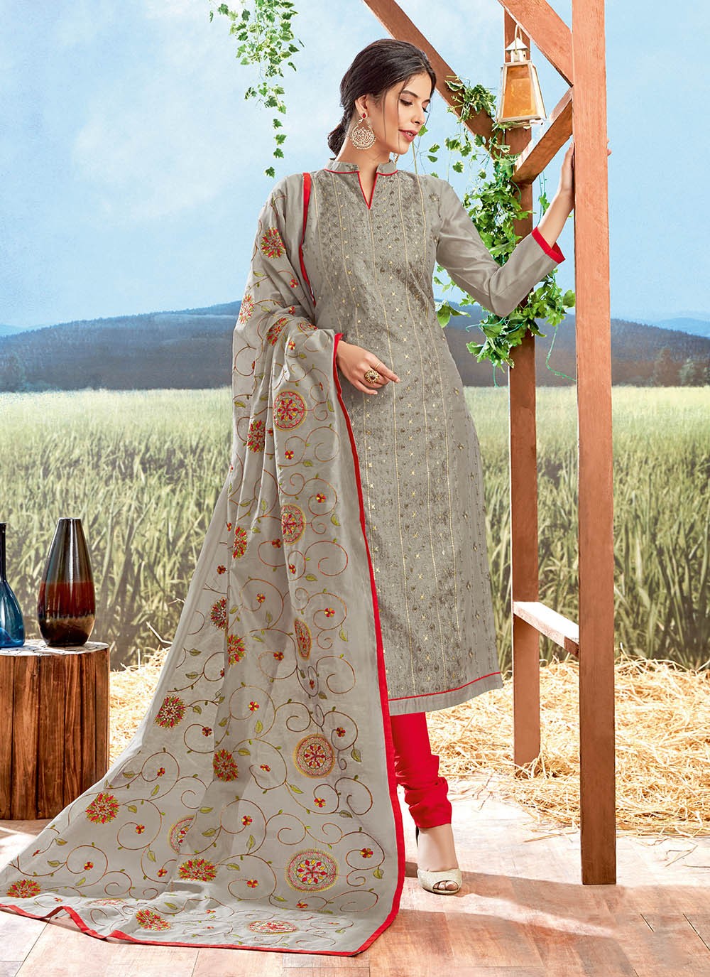 Chanderi Silk Pant Style Suit - T671