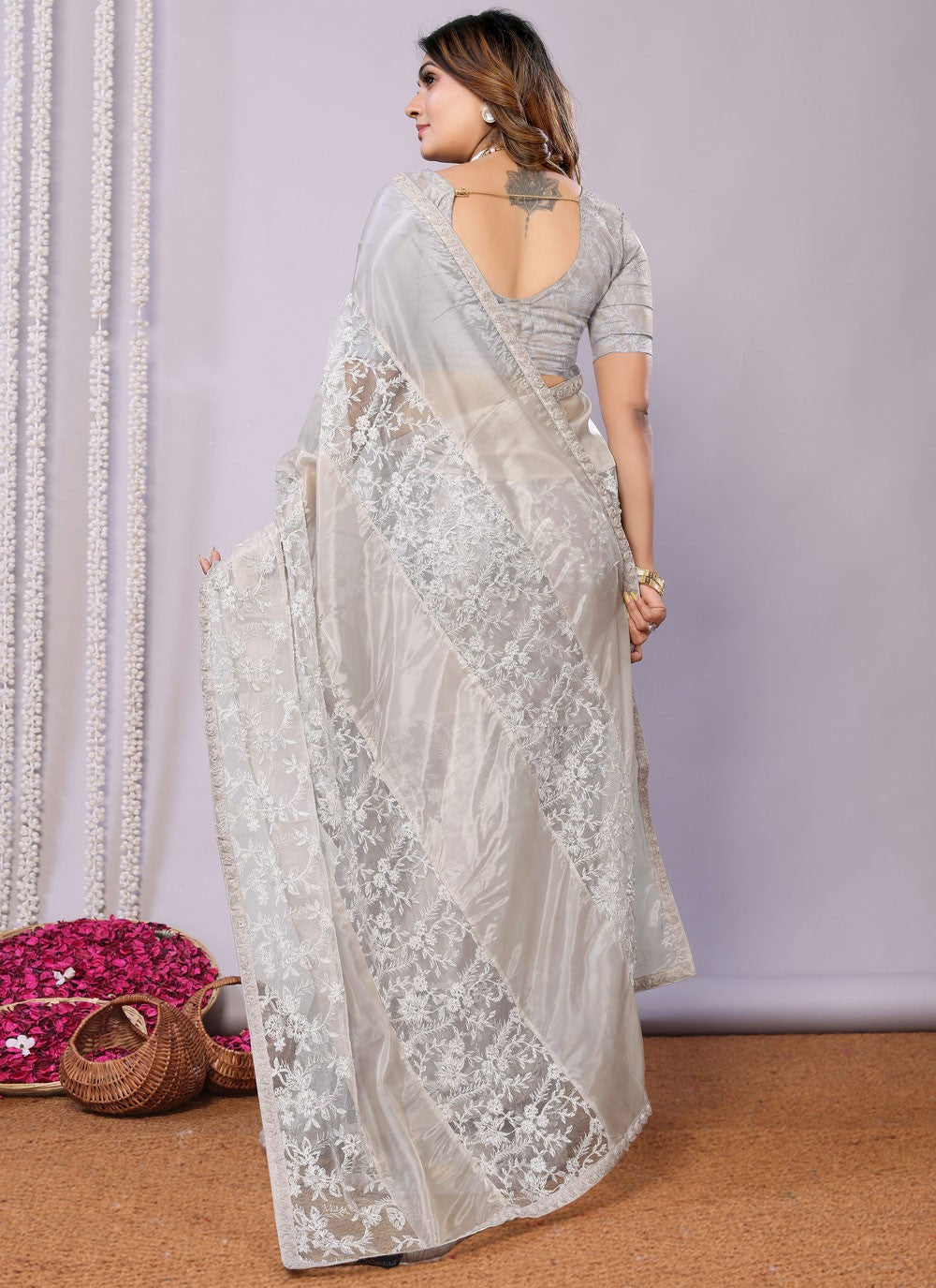 Sequins, Thread, Zari Net Saree - S11513