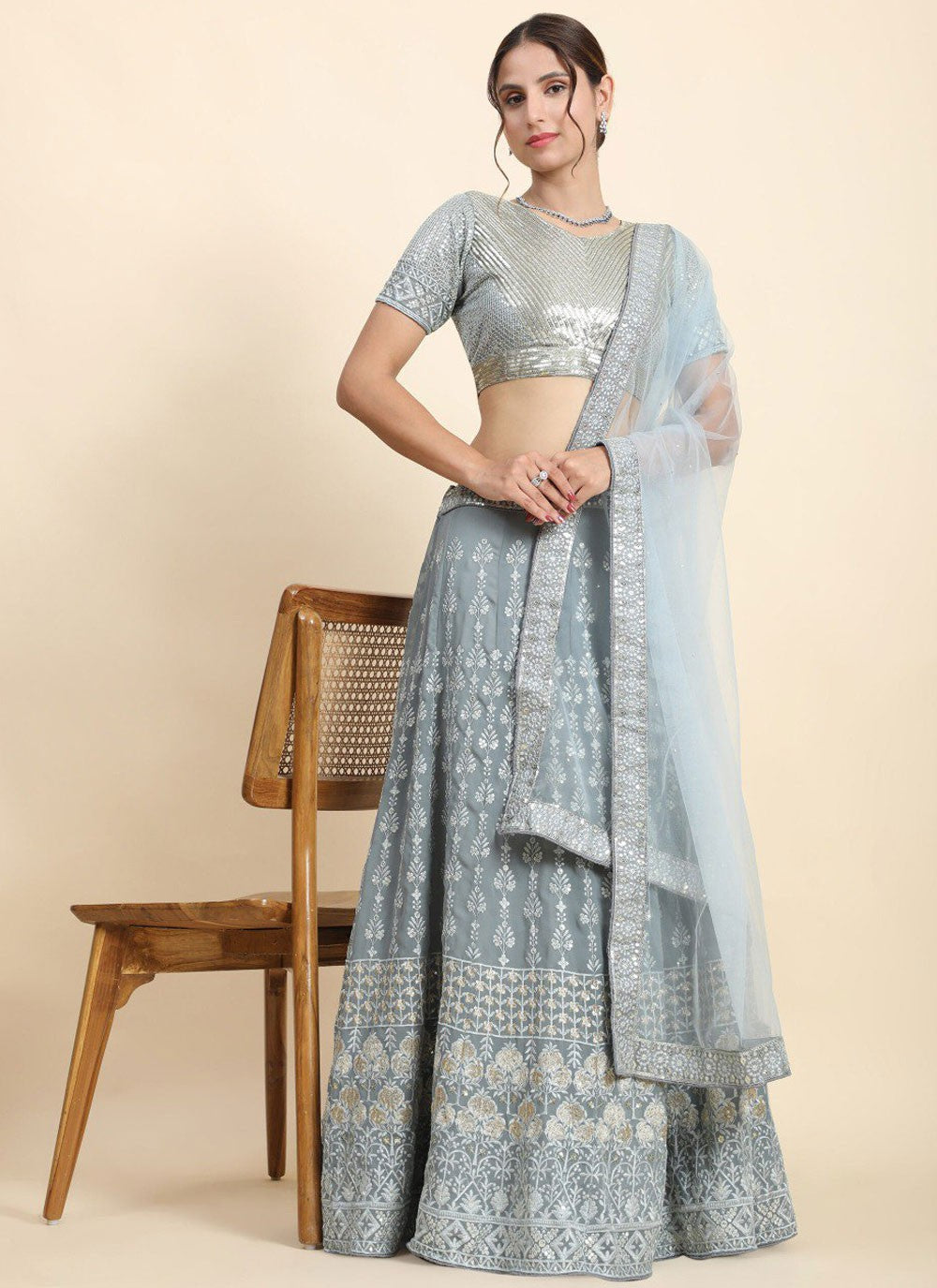 Embroidered Chinon A - Line Lehenga - L2616