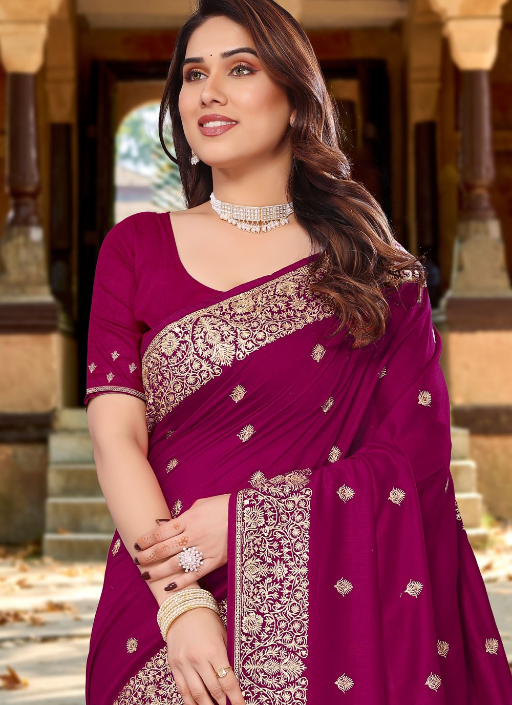 Classic Embroidered Vichitra Silk Saree - S6765