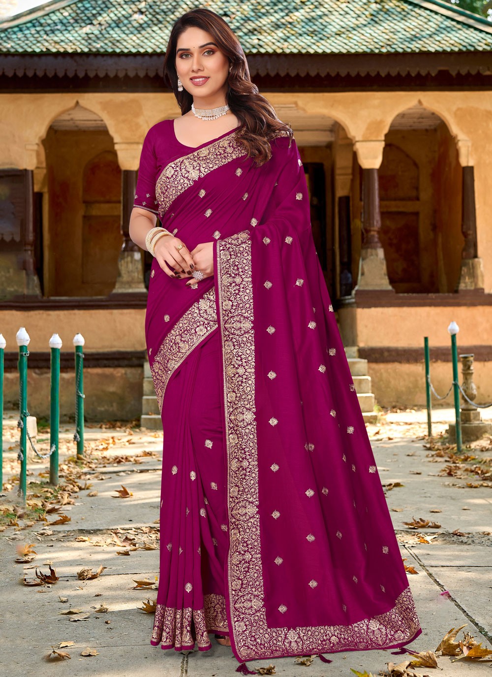 Classic Embroidered Vichitra Silk Saree - S6765