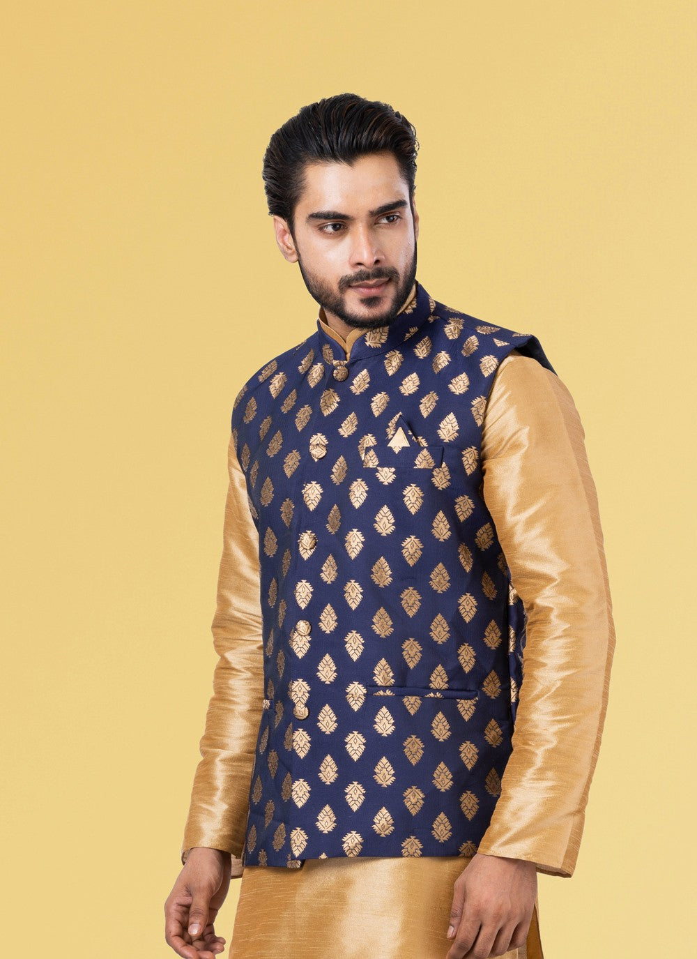 Embroidered Jacquard Silk Blue Nehru Jackets - M3835