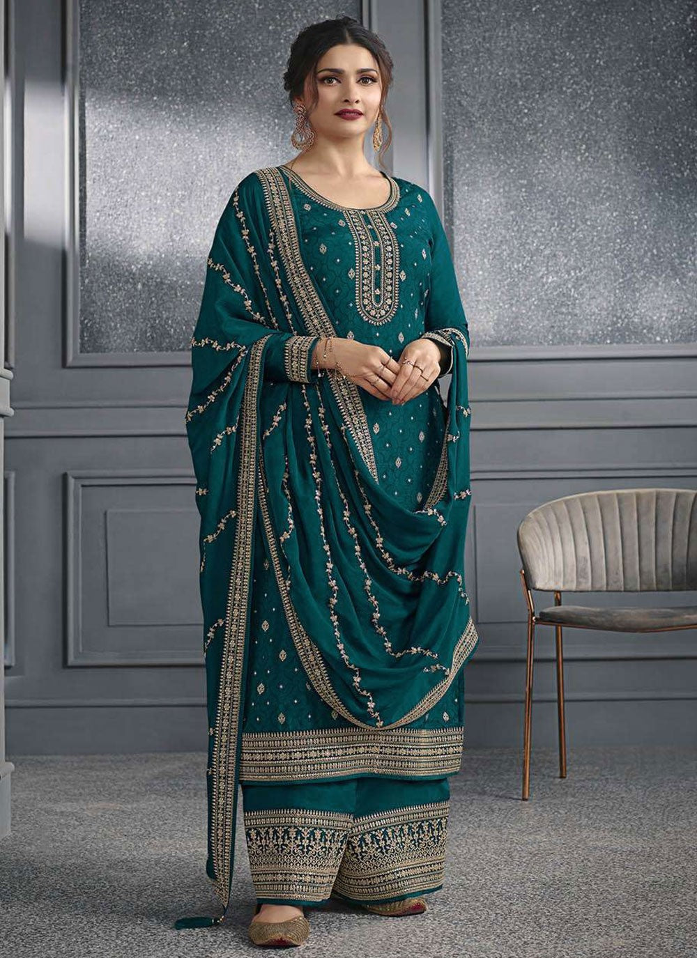 Jacquard Silk Salwar Suit - T3356