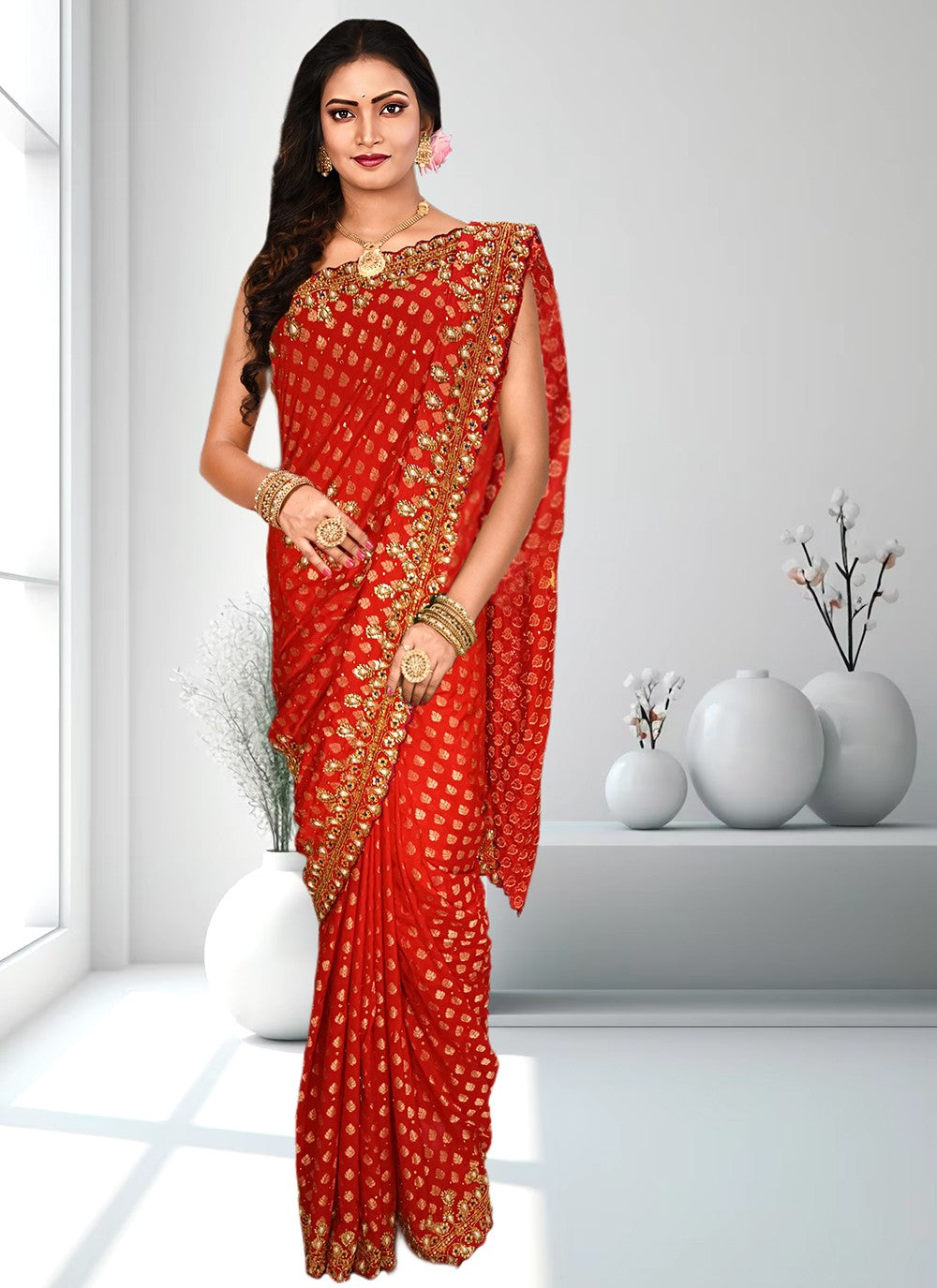 Contemporary Embroidered Kanjivaram Silk Saree - S4602