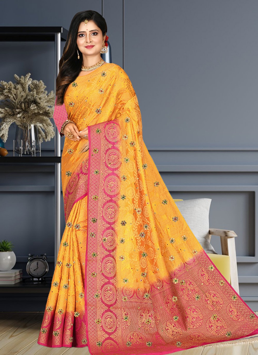 Contemporary Embroidered Silk Saree - S3339