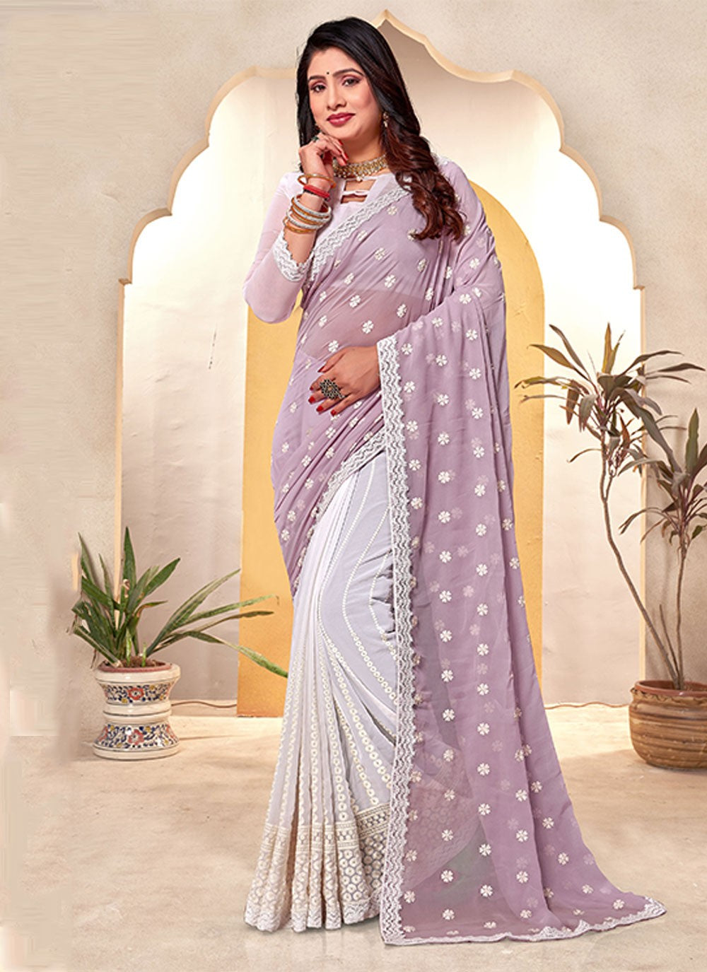 Classic Embroidered Georgette Saree - S6271