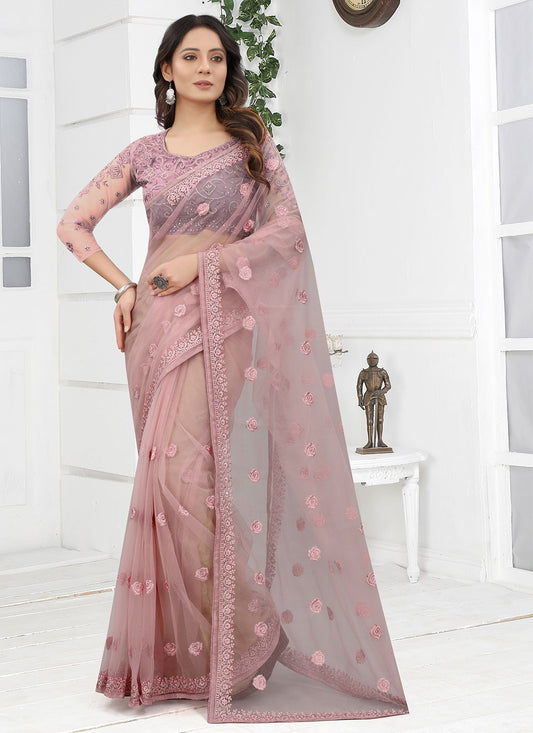 Classic Embroidered Net Saree - S1276