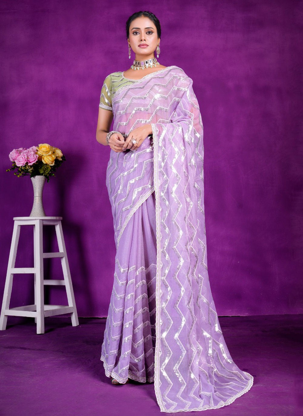 Classic Embroidered Shimmer Saree - S5701