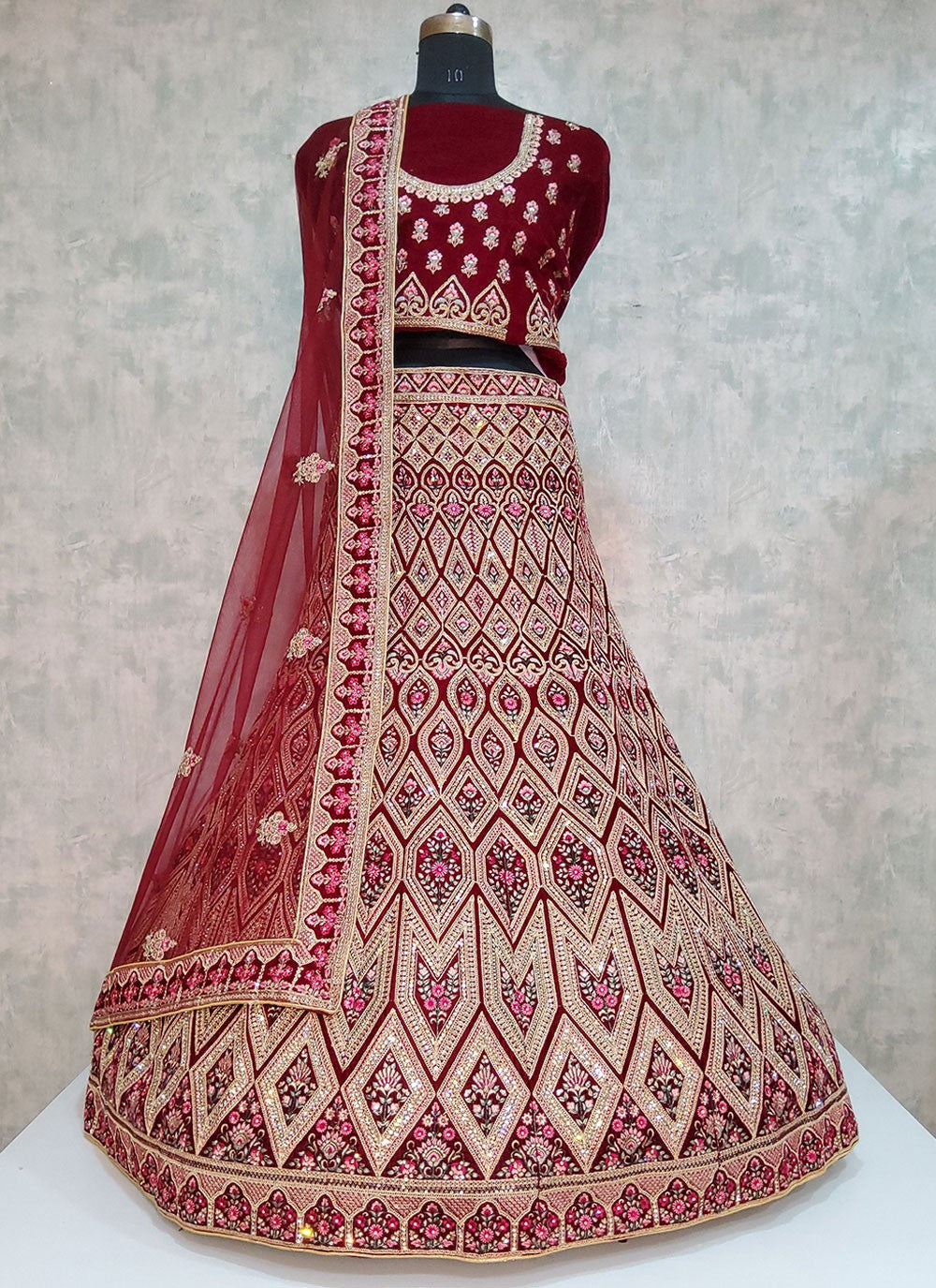 Embroidered Velvet A - Line Lehenga - L1974