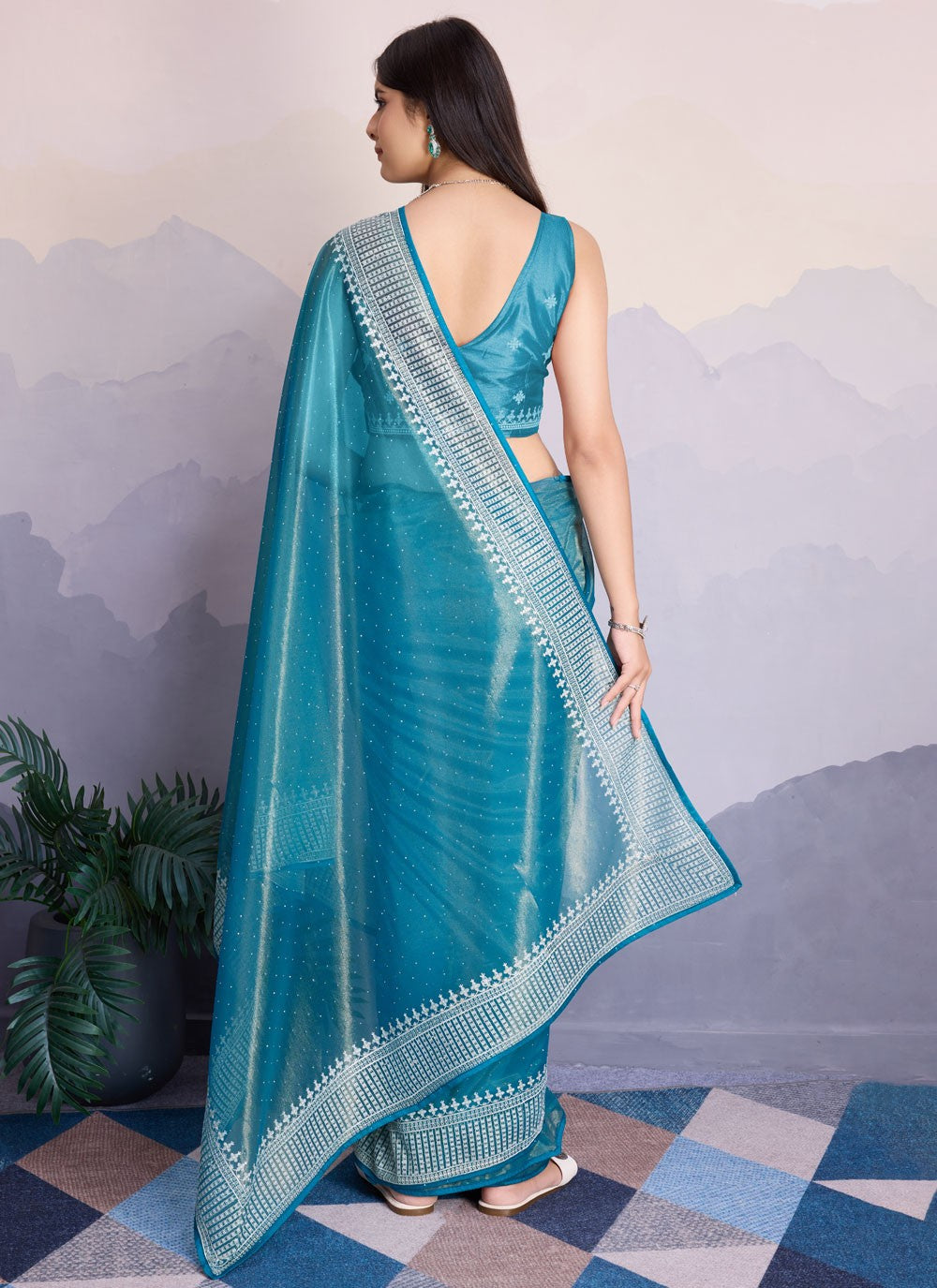 Classic Border Work Net Saree - S8339