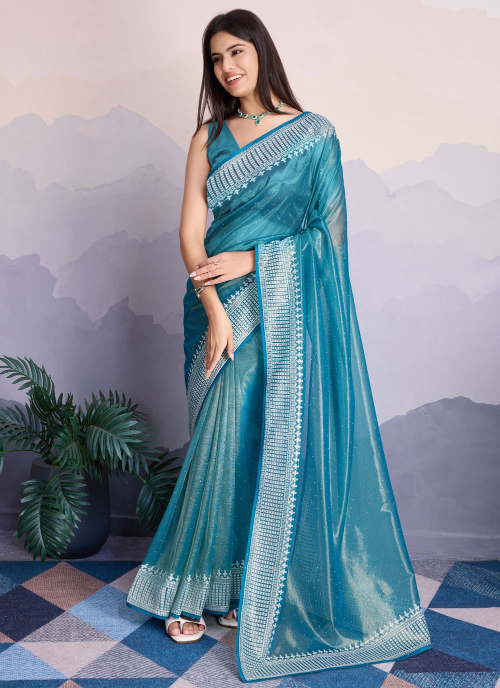 Classic Border Work Net Saree - S8339