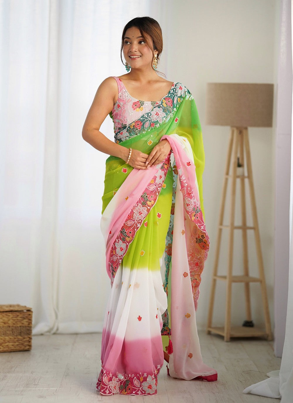 Classic Embroidered Georgette Multi Colour Saree - S11111