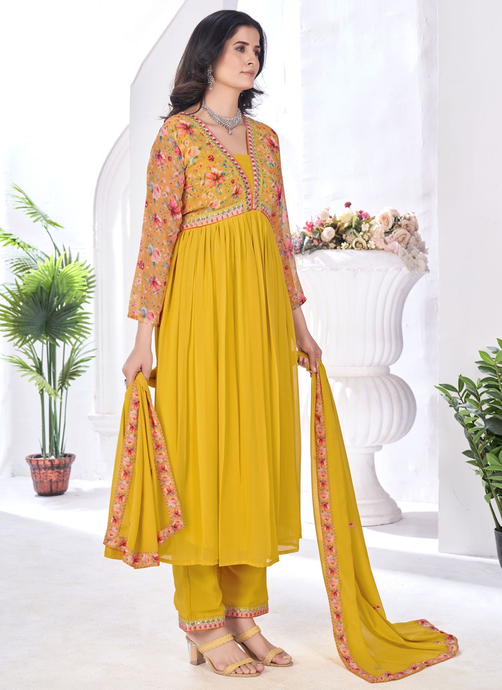 Digital Print Faux Georgette Pant Style Suit - T4818