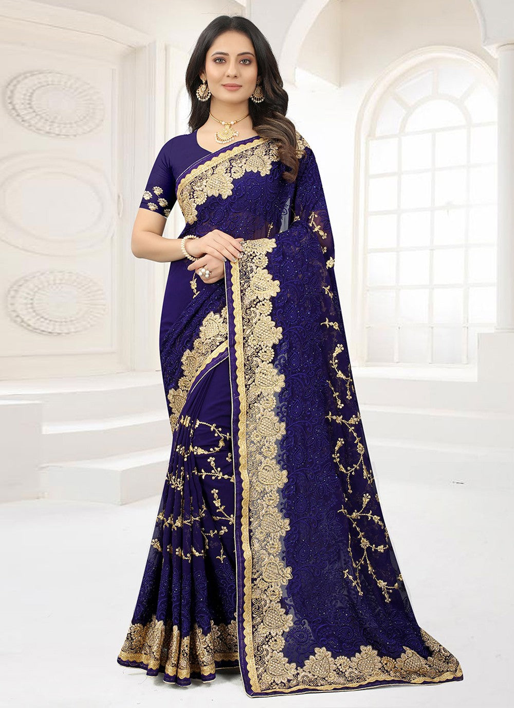 Classic Embroidered Vichitra Silk Saree - S1606