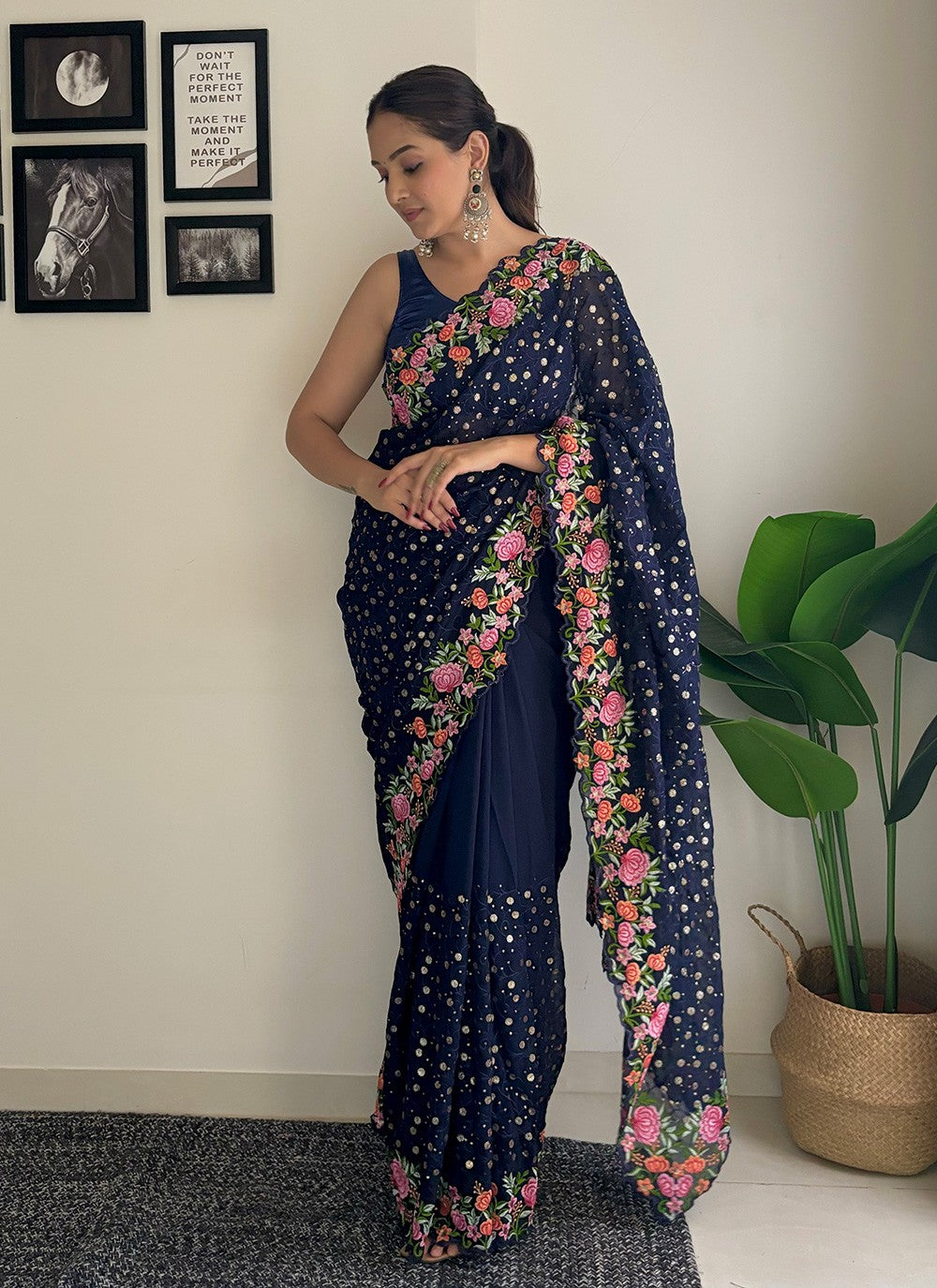 Traditional Embroidered Georgette Saree - S8035