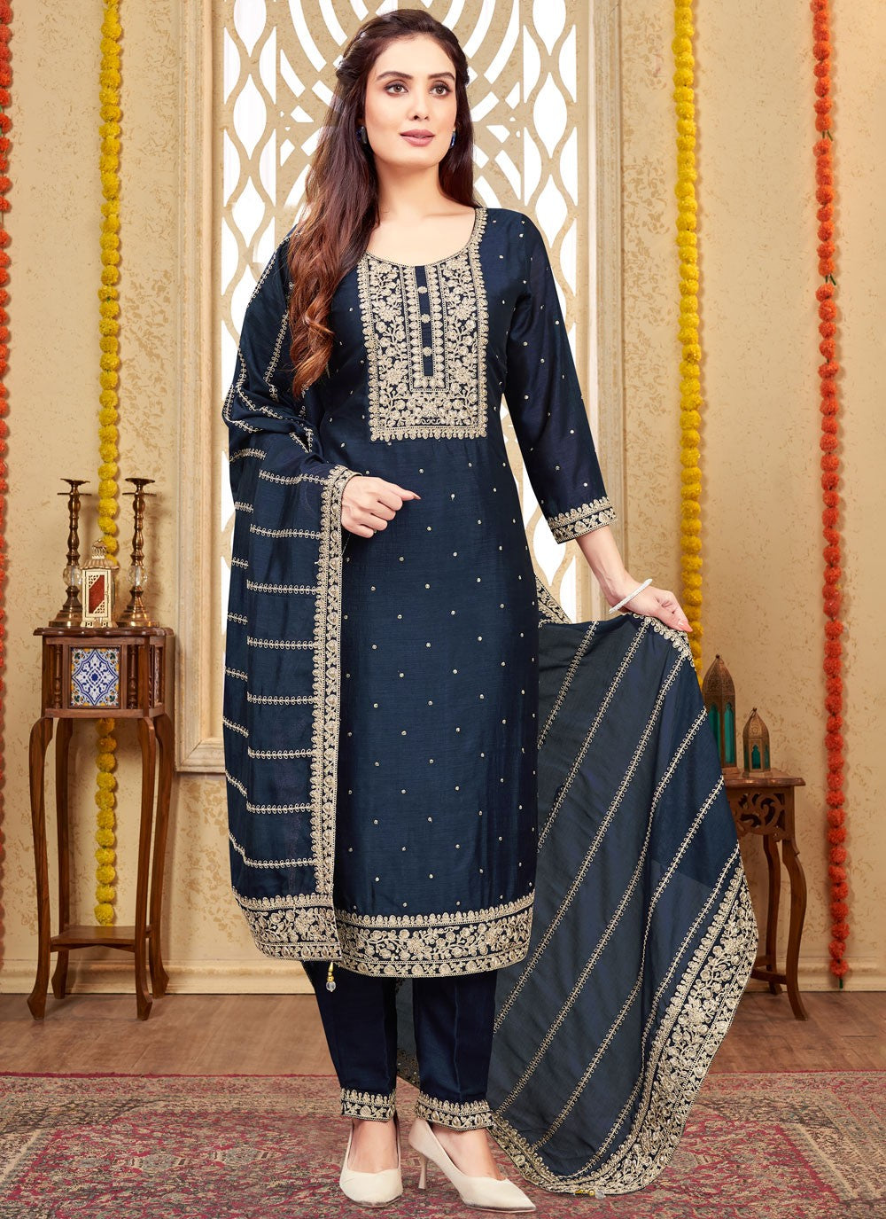 Embroidered Silk Salwar Suit - T4269