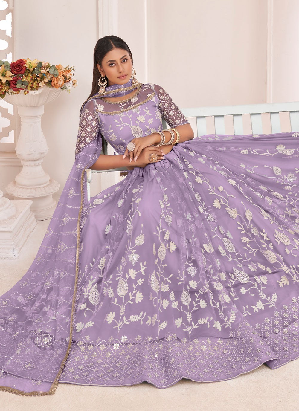 Embroidered Net A - Line Lehenga - L0704