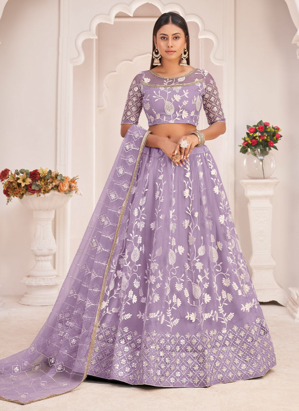 Embroidered Net A - Line Lehenga - L0704