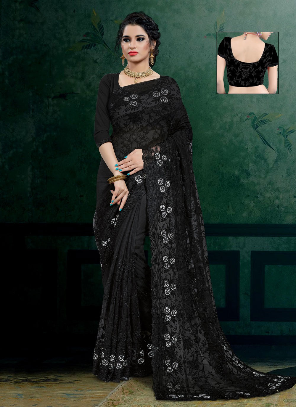 Designer Embroidered Net Saree - S0299